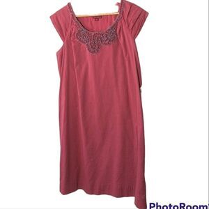 Vintage Merona Dark Salmon Tulle Embellished Pleated Shoulder Shift Dress size M